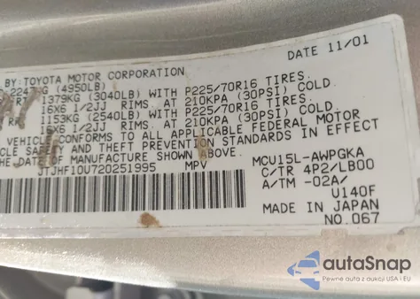 2002 Lexus Rx 300 z USA, uszkodzony, nr VIN JTJHF10U720251995